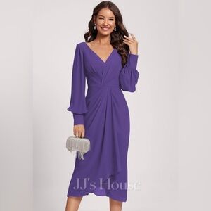 JJs House Purple Sheath Dress with Bishop Sleeves